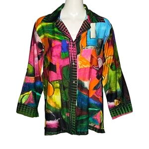Dilemma Dhun Shroff Art to Wear Esteve Inspired Vivid Button Down Shirt Size XL